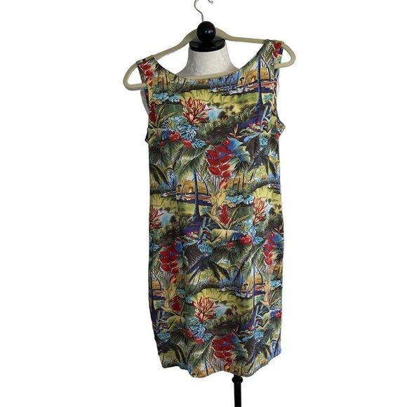 Reyn Spooner Dress Size Medium Vintage Rayon Hawaiian Print Peggy Chun Art Rare